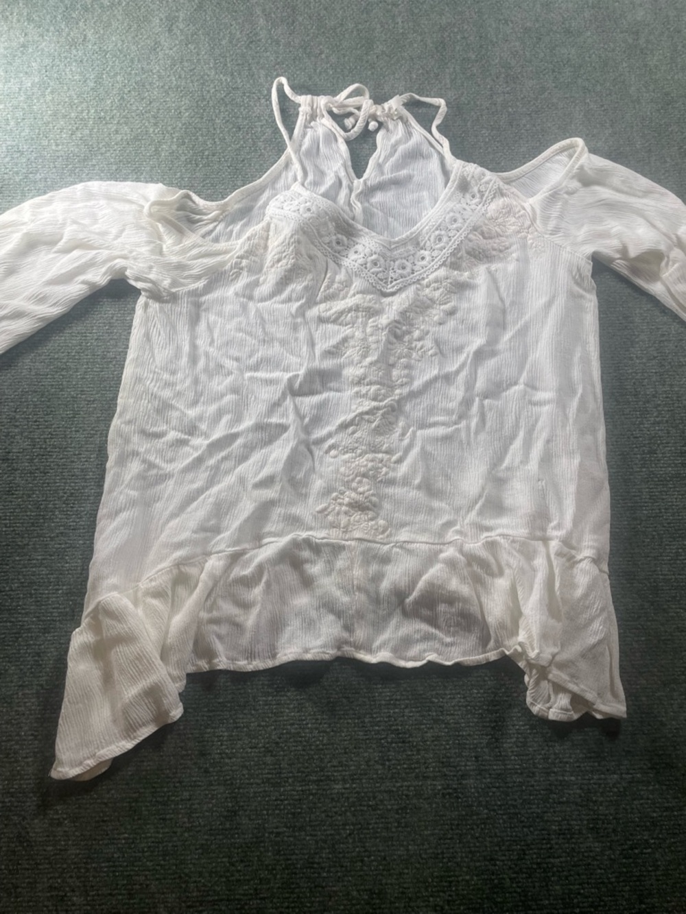 Maurices White Cold-Shoulder Lace Trim Boho Blouse